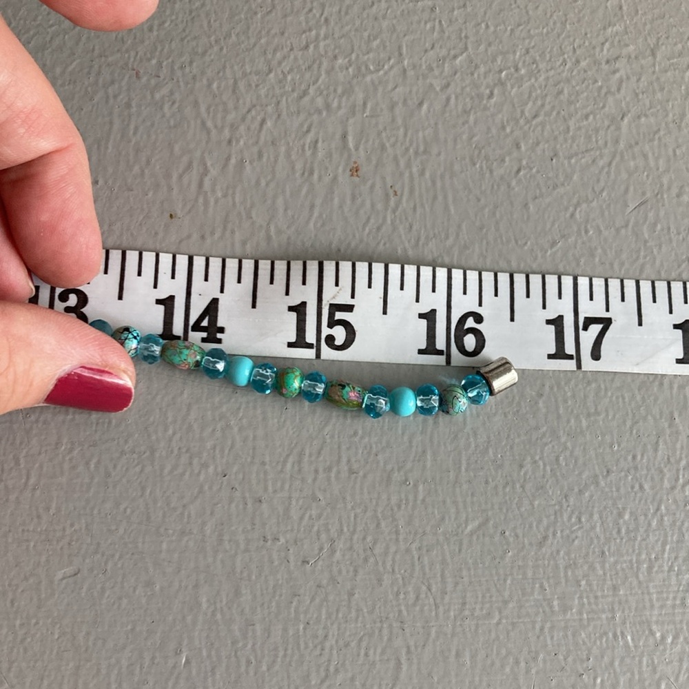 Artisan Glass Bead Focal Necklace Beachy Faux Turquoise Beads Magnetic Clasp - Picture 8 of 8